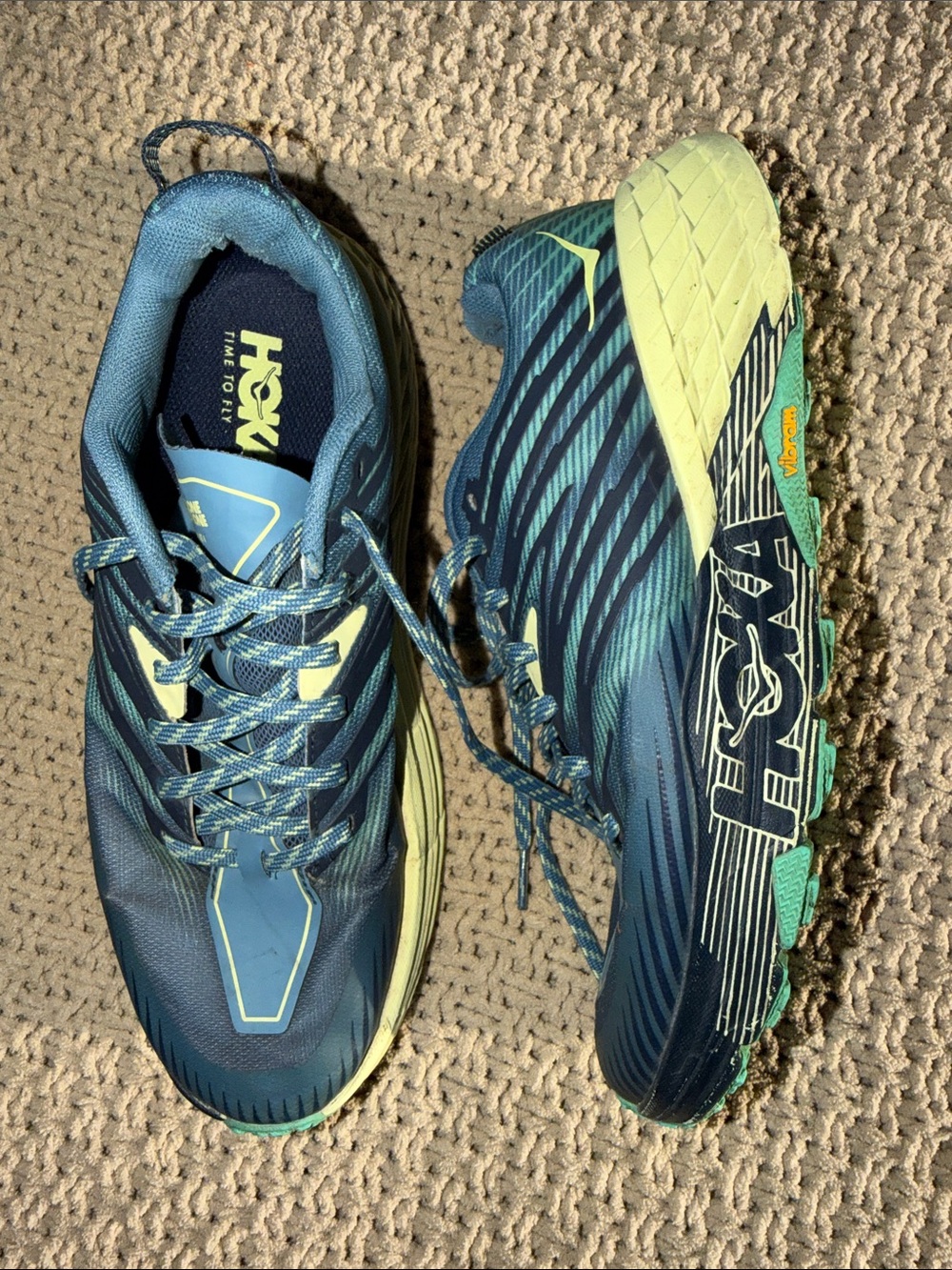 Hoka Men's Trail Shoes - Blue with Light Green Accents